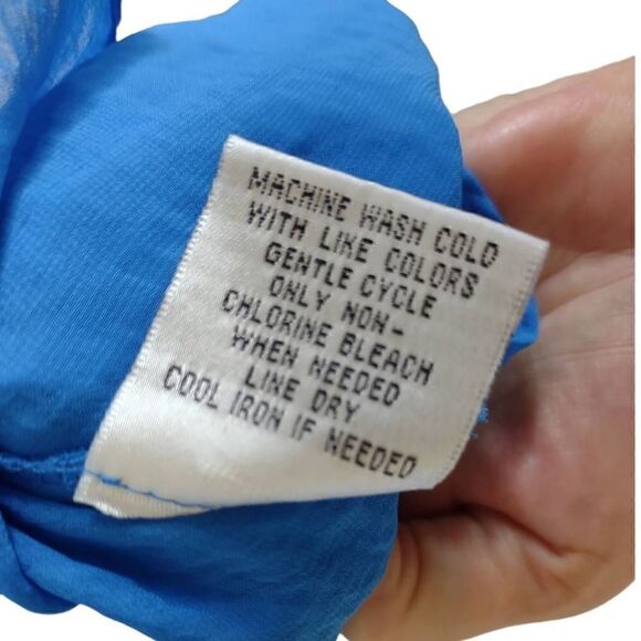 Como Turquoise Top 3/4 Sleeve Chiffon Button Front Short Long Sz L‎ - Picture 8 of 9